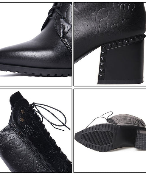Embossed Lace-Up Tall Boots